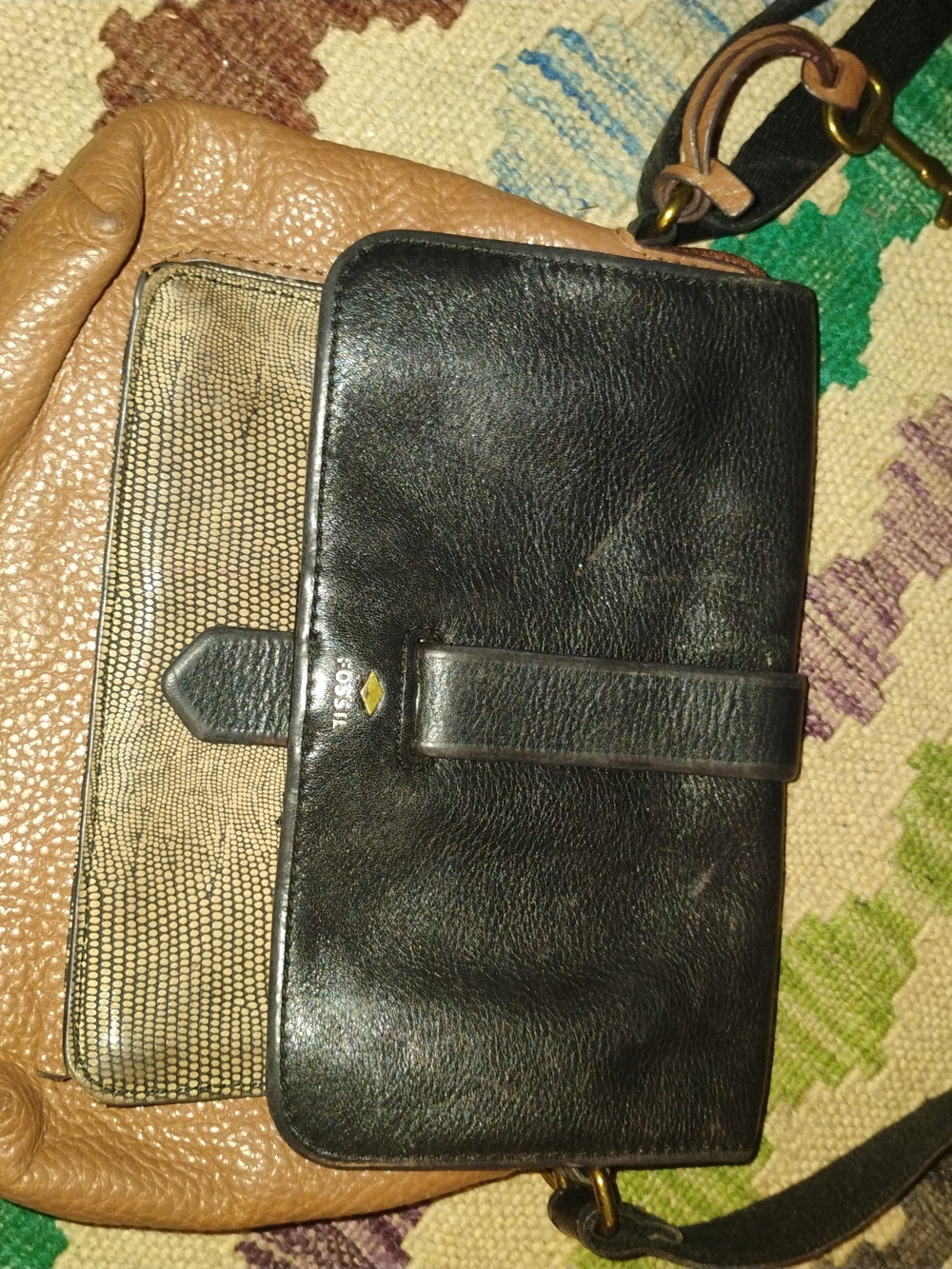 Fossil Black Leather Crossbody Purse